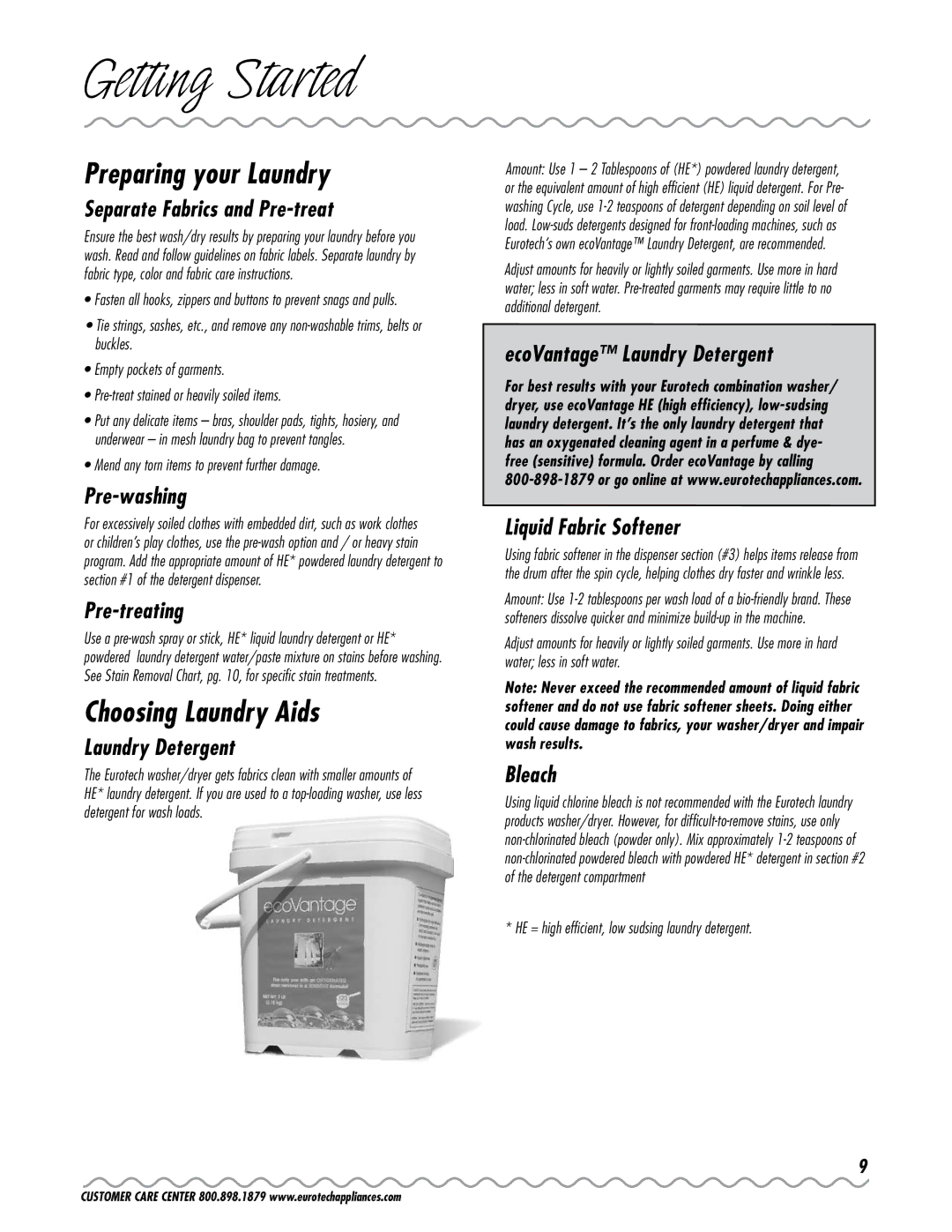 Eurotech Appliances EWC177 owner manual Preparing your Laundry, Choosing Laundry Aids 