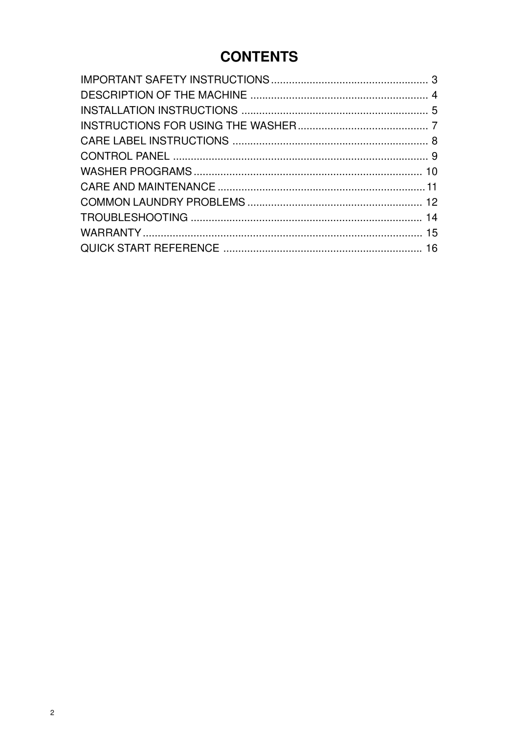 Eurotech Appliances EWF172, EWF150 owner manual Contents 