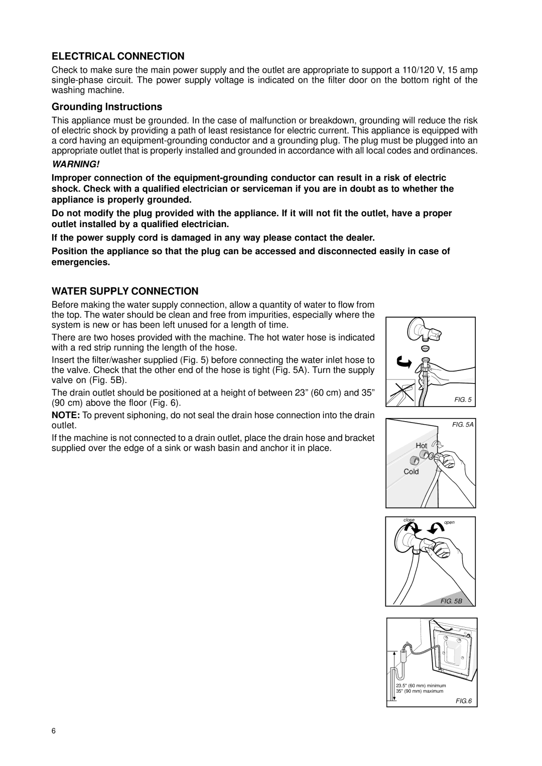 Eurotech Appliances EWF172, EWF150 owner manual Electrical Connection 