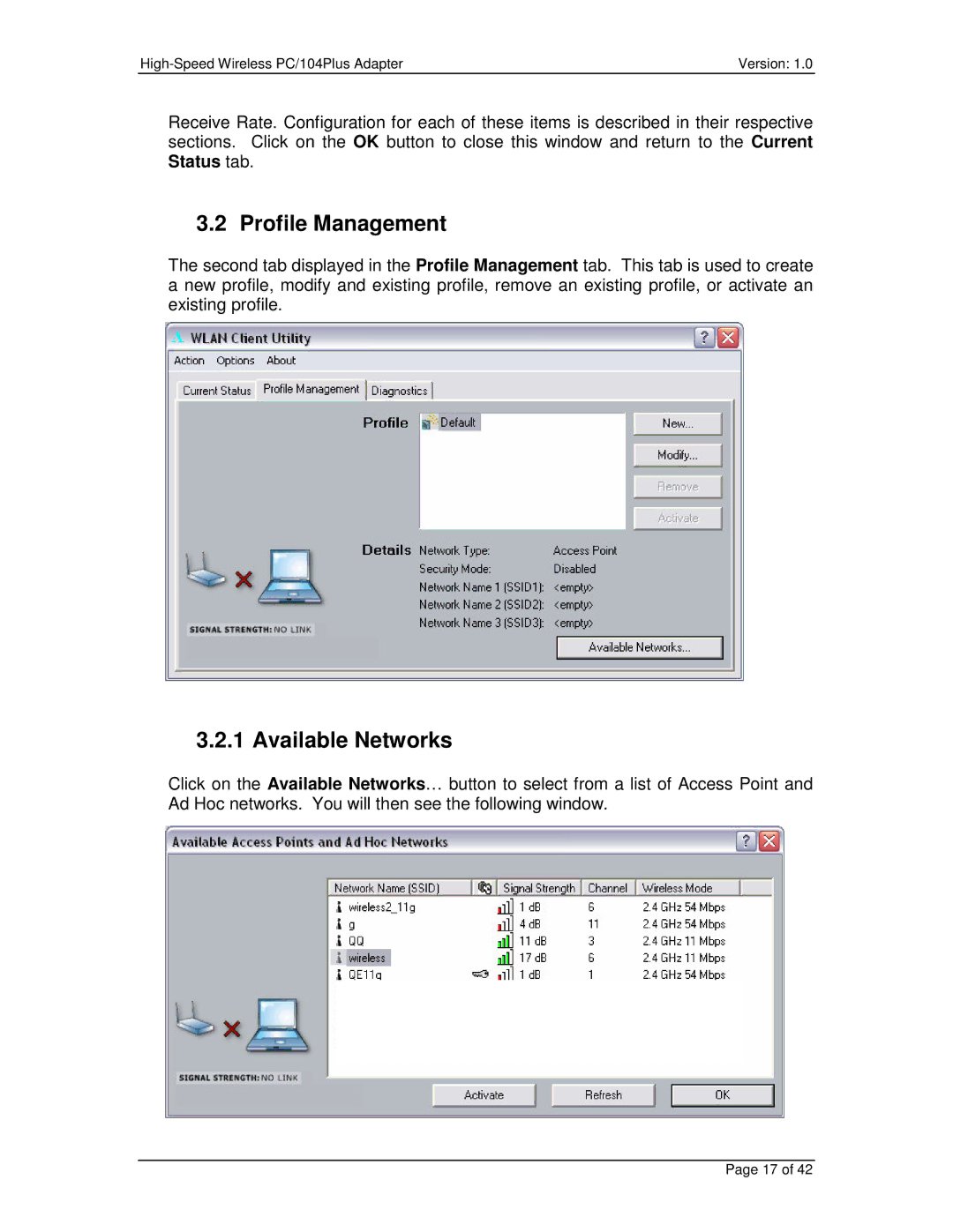 Eurotech Appliances PC/104PLUS user manual Profile Management, Available Networks 