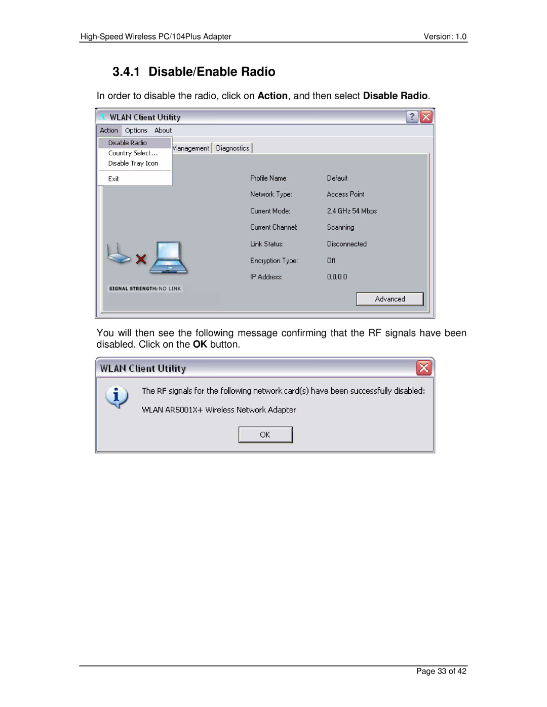 Eurotech Appliances PC/104PLUS user manual Disable/Enable Radio 