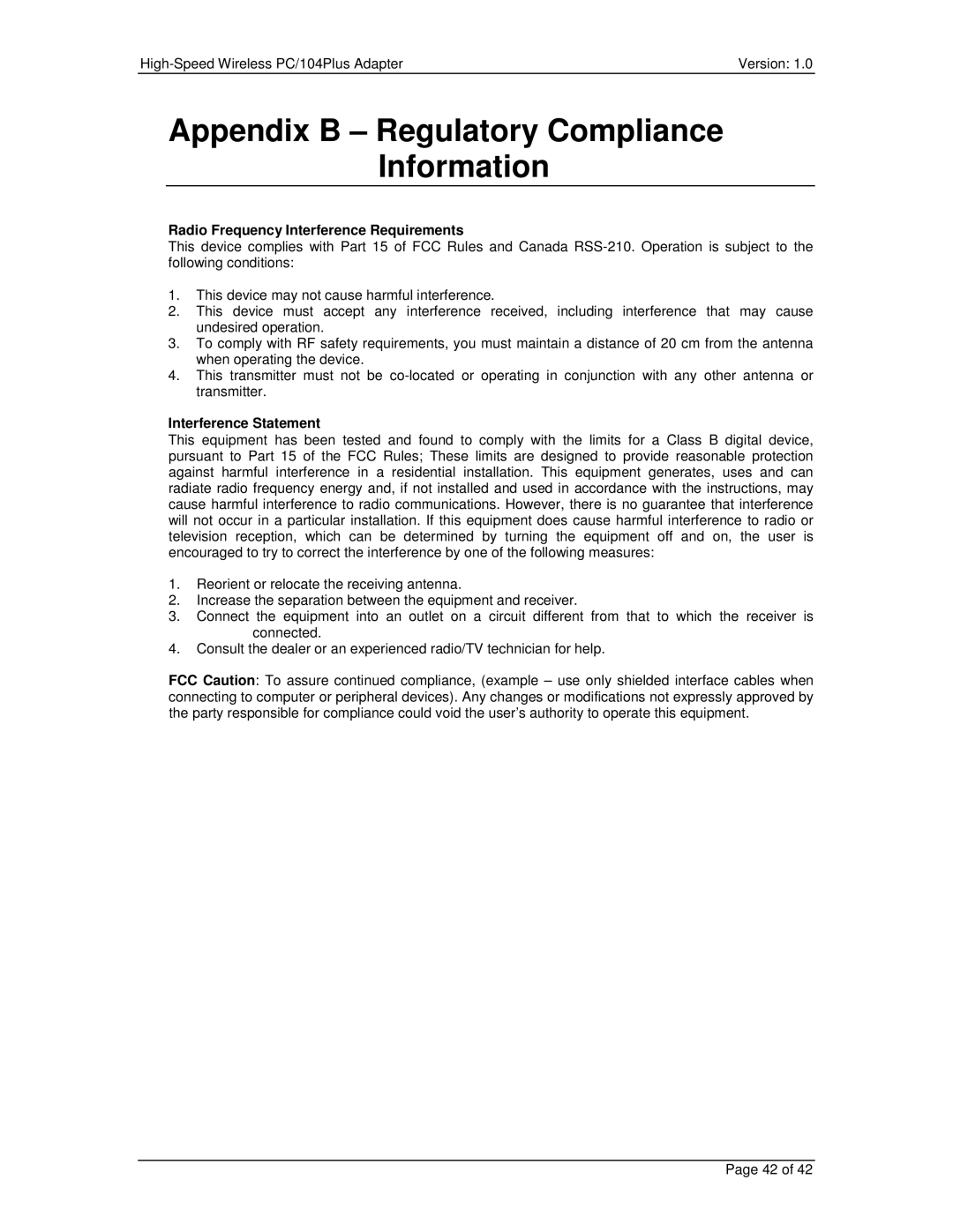 Eurotech Appliances PC/104PLUS user manual Appendix B Regulatory Compliance Information 