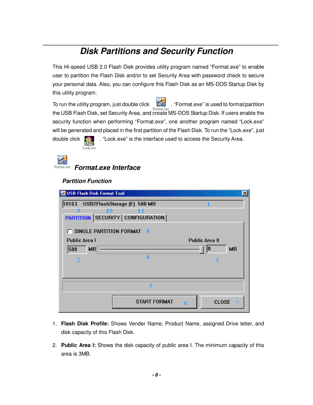 Event electronic 2.0 user manual Disk Partitions and Security Function, Format.exe Format.exe Interface, Partition Function 