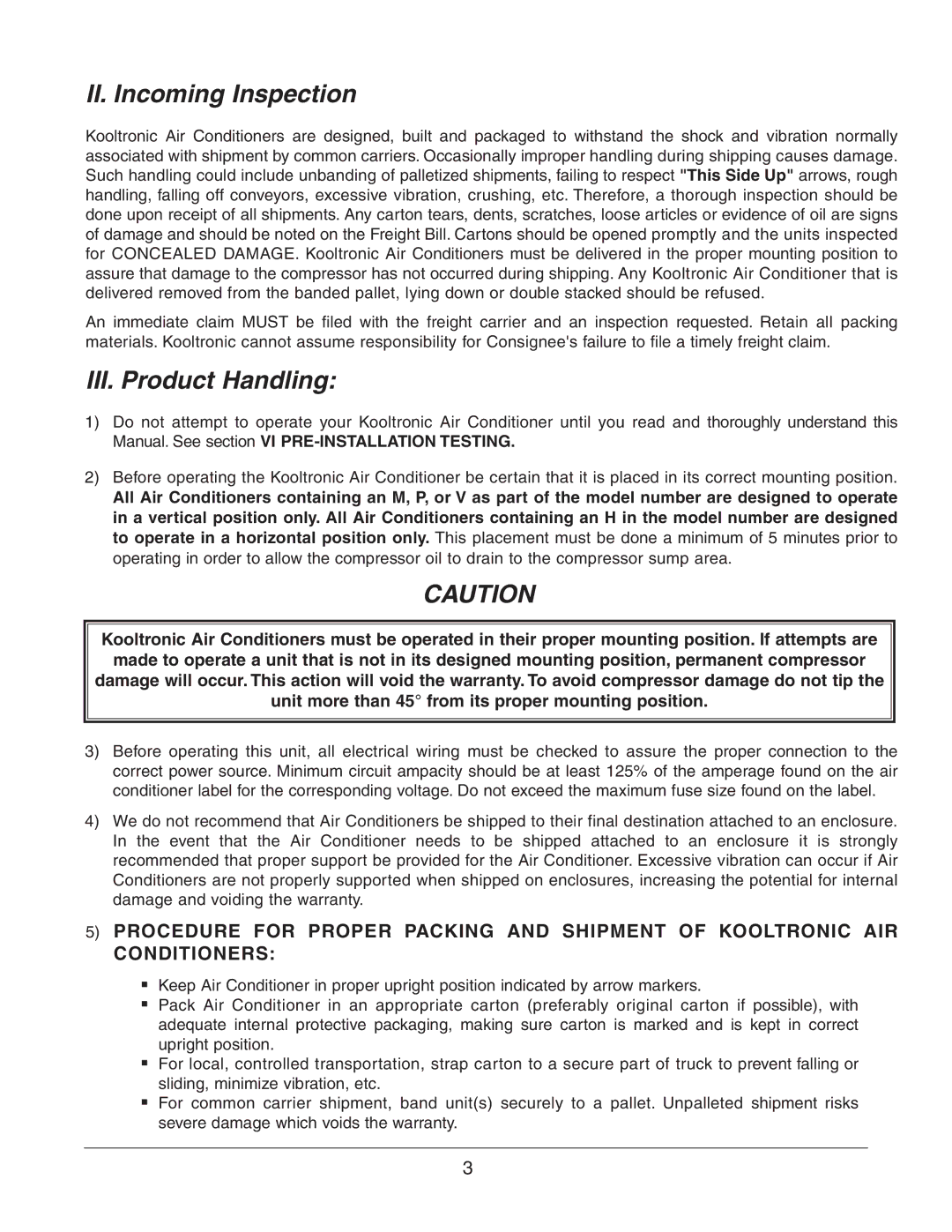 Event electronic K_NA4C3P21R manual II. Incoming Inspection, III. Product Handling 