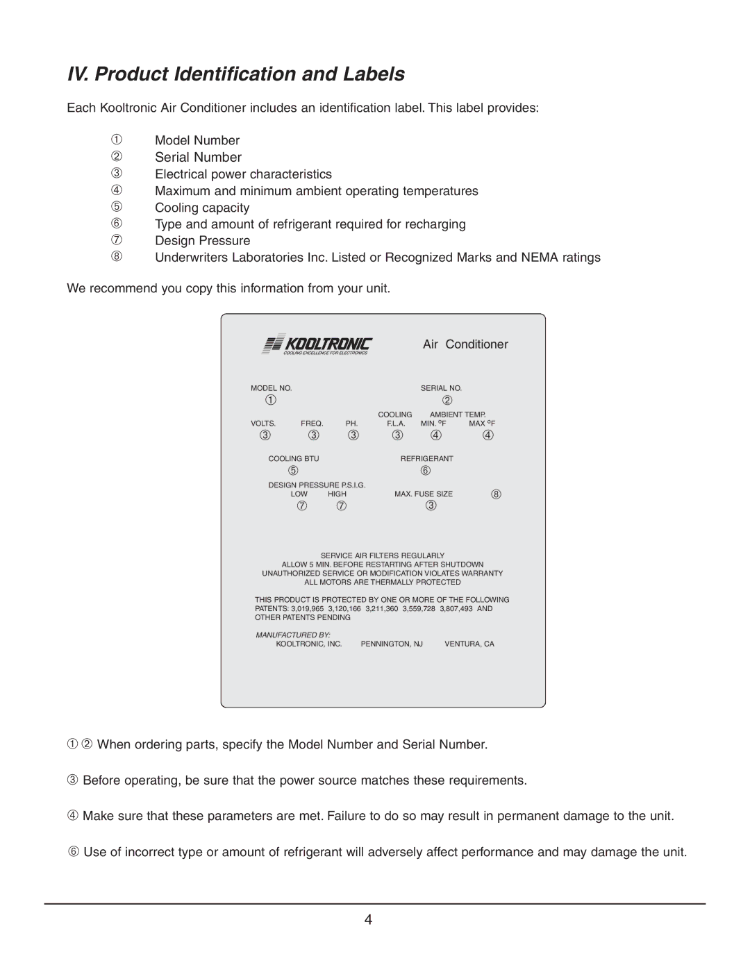 Event electronic K_NA4C3P21R manual IV. Product Identification and Labels, ➁ Serial Number 