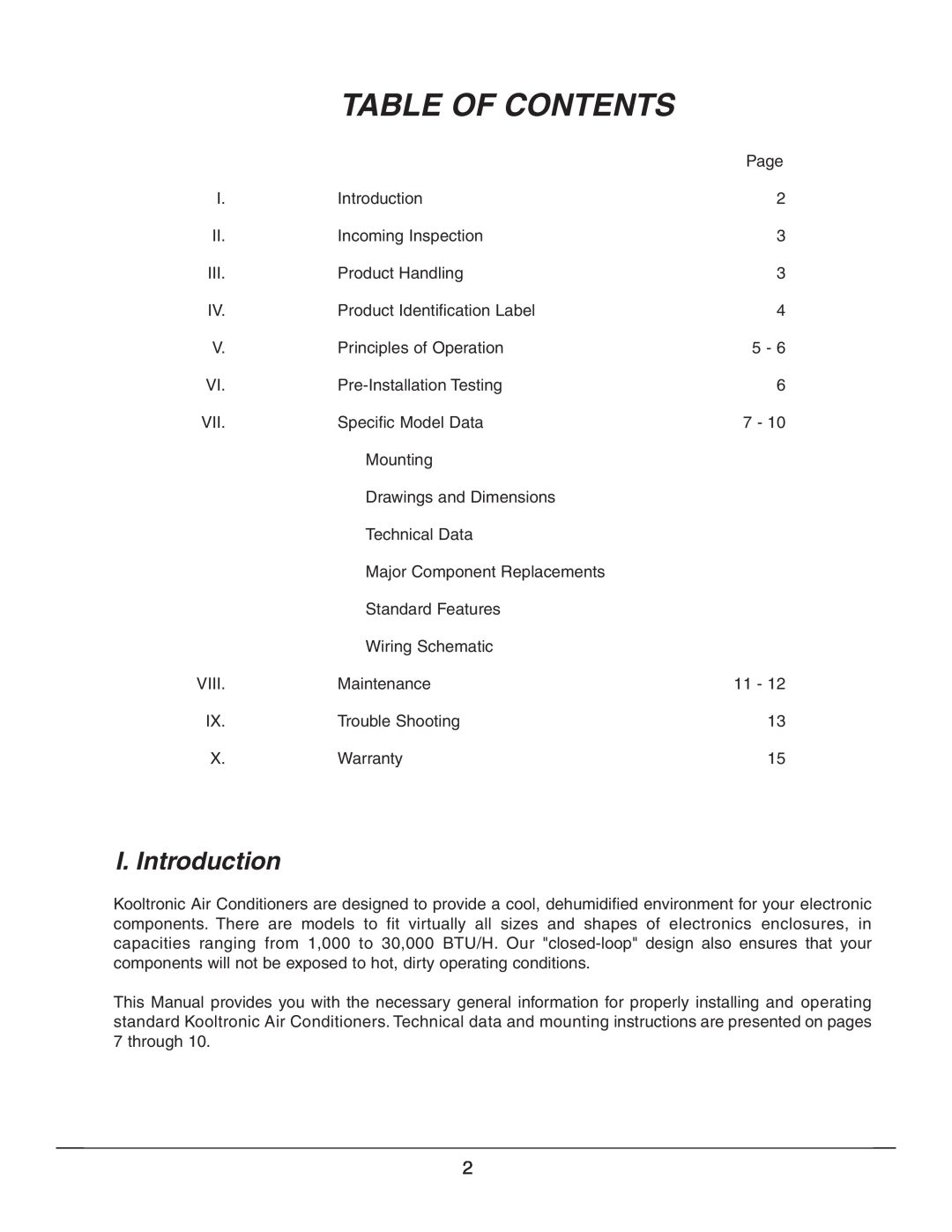 Event electronic K_NA4C3P21R manual Table Of Contents, I. Introduction 