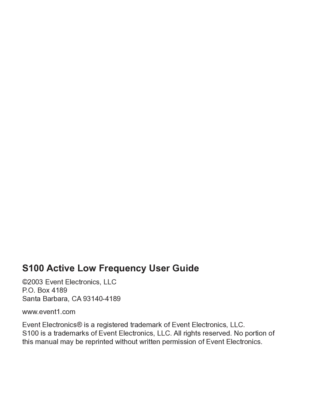 Event electronic manual S100 Active Low Frequency User Guide 