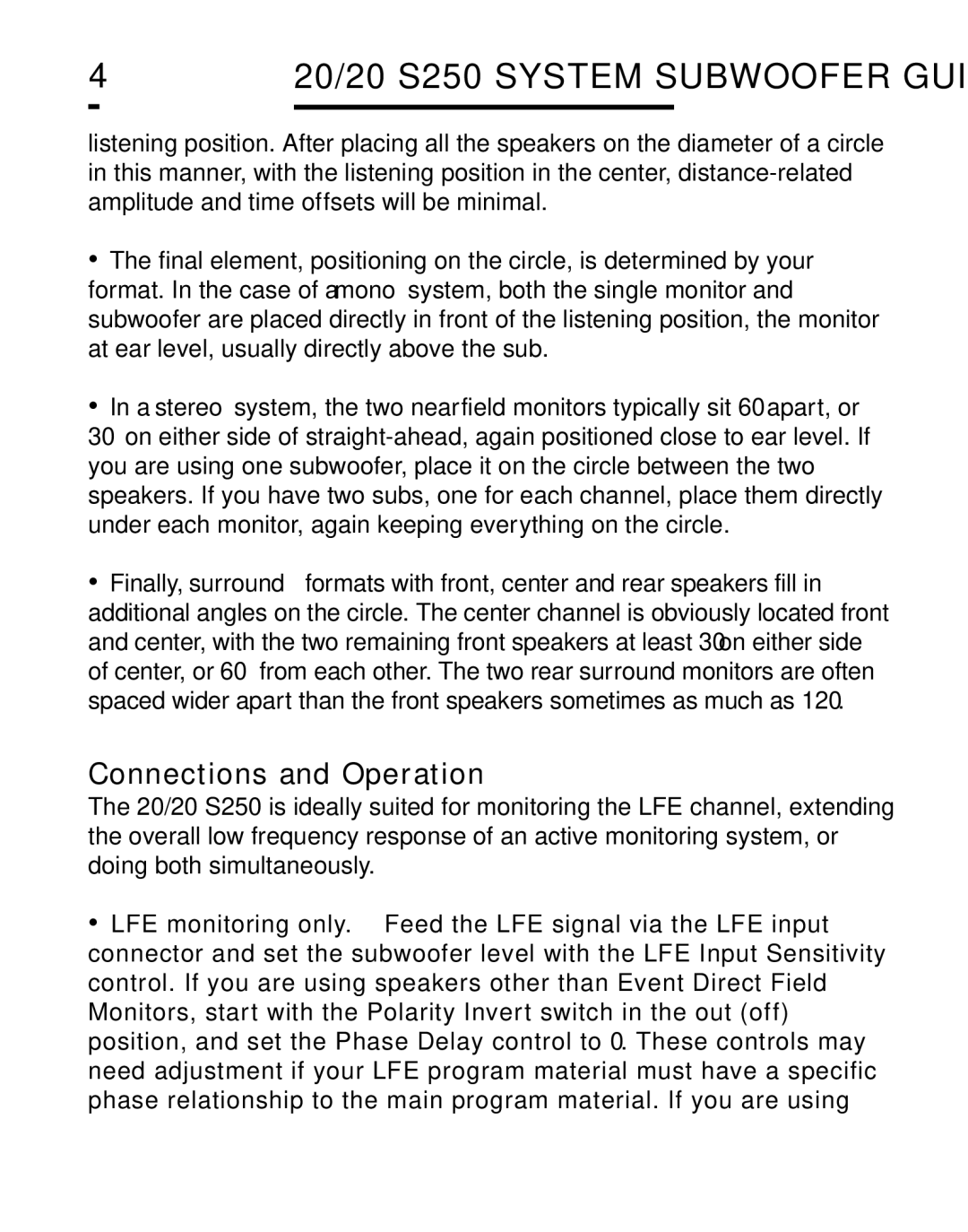 Event electronic S250 TM manual Connections and Operation 