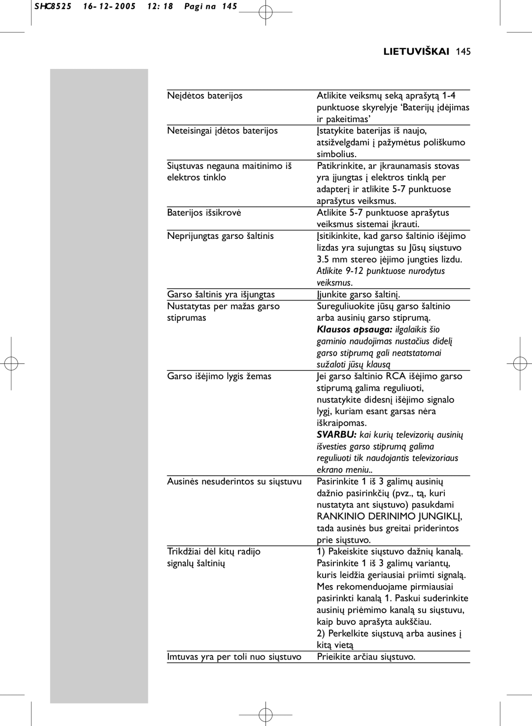 Event electronic SHC8525 manual Atlikite 9-12 punktuose nurodytus, Veiksmus, Garso stiprumą gali neatstatomai, Ekrano meniu 