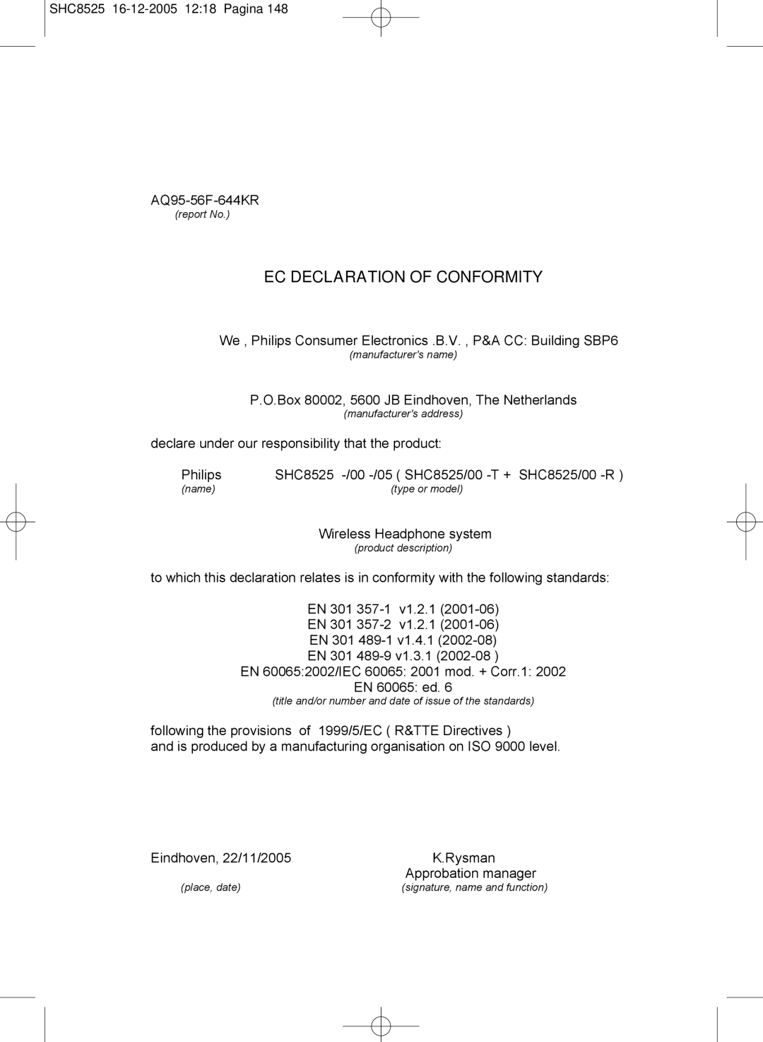 Event electronic SHC8525 manual EC Declaration of Conformity 