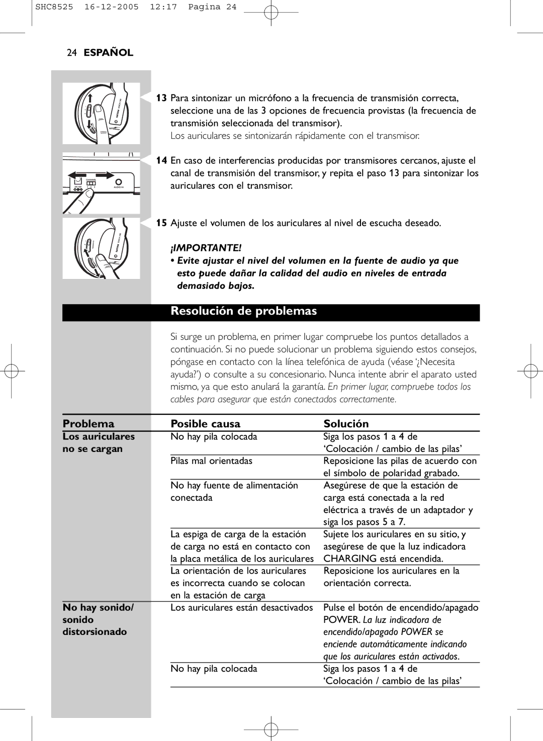 Event electronic SHC8525 manual Resolución de problemas, Problema Posible causa Solución 