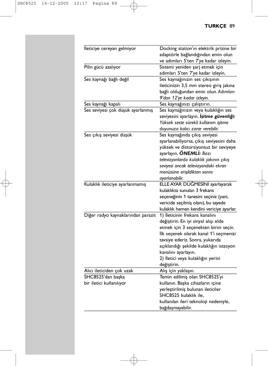 Event electronic SHC8525 manual 9dan 12ye kadar izleyin, Duyunuza kalıcı zarar verebilir, Menüsüne erişildikten sonra 