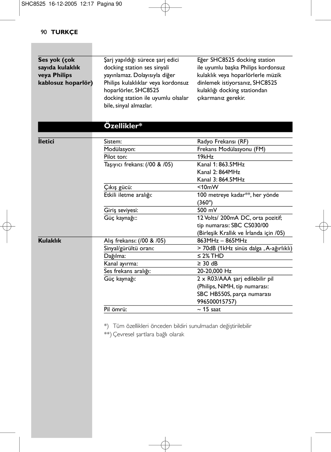 Event electronic SHC8525 manual Özellikler 