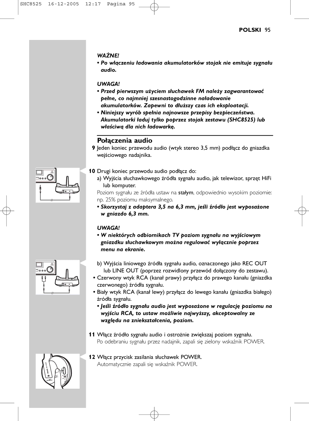 Event electronic SHC8525 manual Połączenia audio, Uwaga 