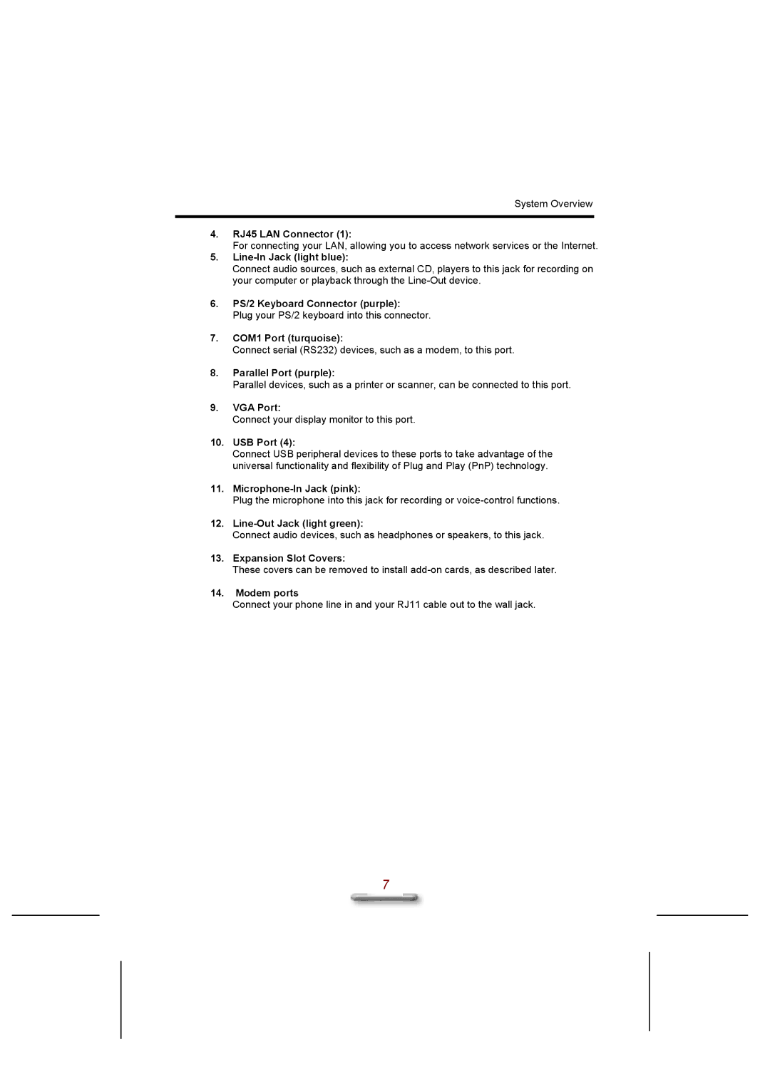 Everex eXplora user manual RJ45 LAN Connector 