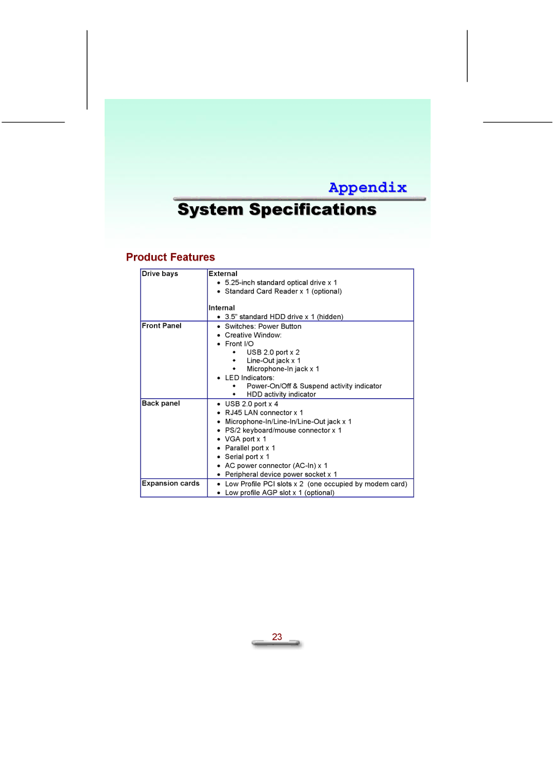 Everex eXplora user manual System Specifications, Product Features 