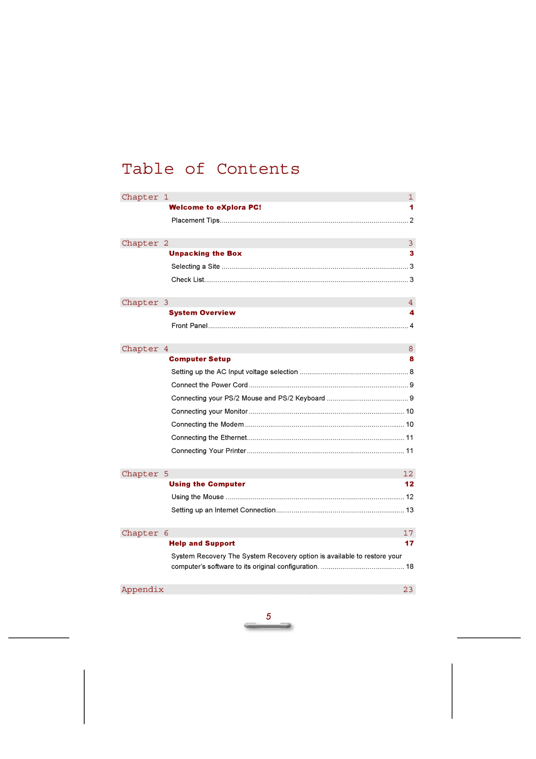 Everex eXplora user manual Table of Contents 