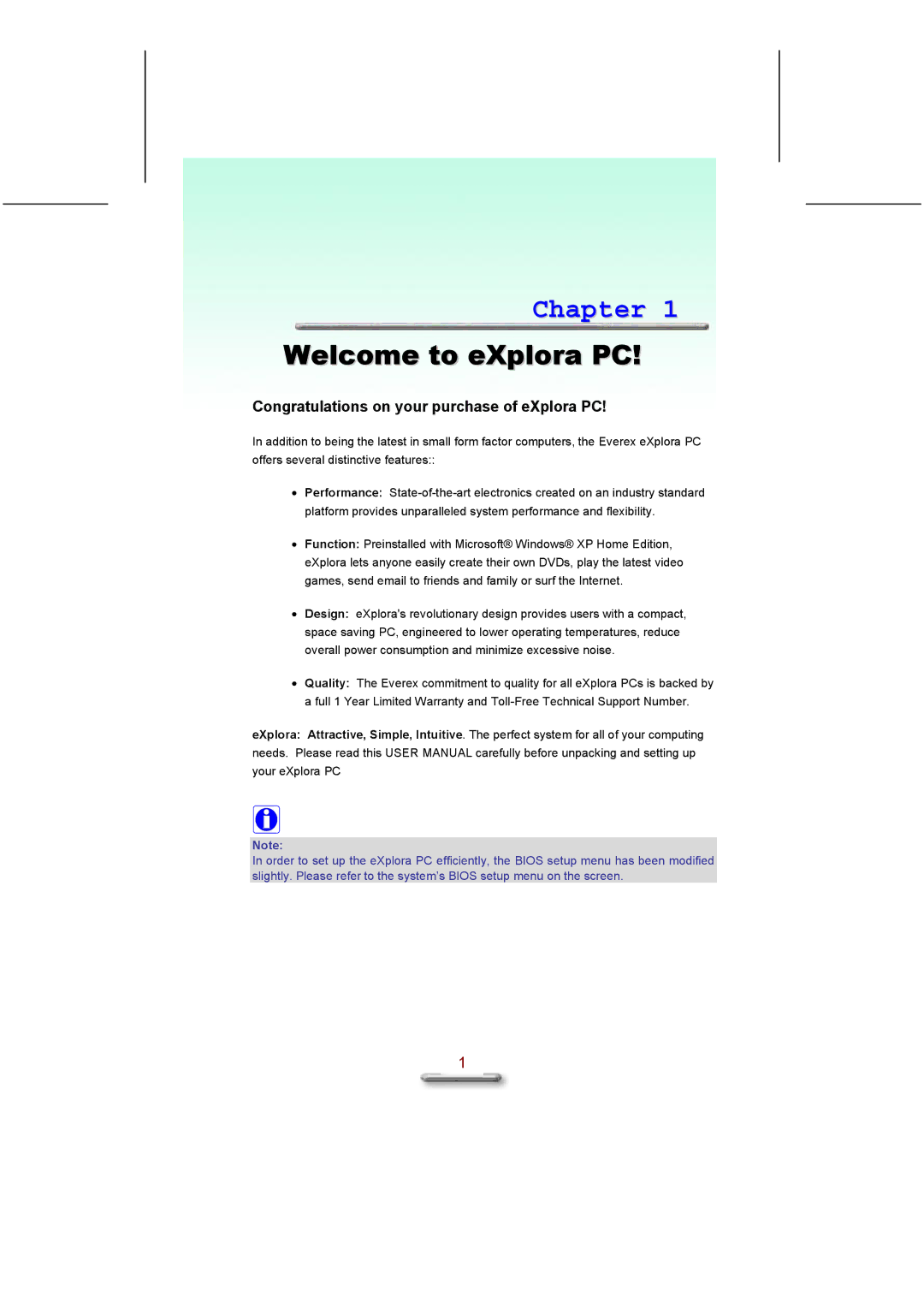 Everex user manual Welcome to eXplora PC, Congratulations on your purchase of eXplora PC 