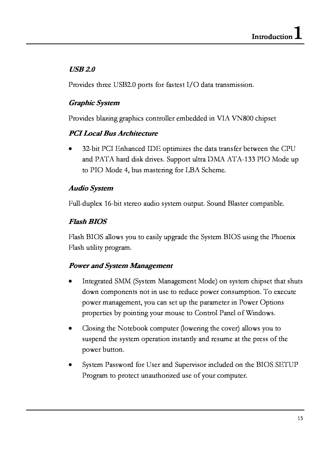 Everex NM3900W, NM4100W, NM3700W manual Introduction1, Graphic System, PCI Local Bus Architecture, Audio System, Flash BIOS 