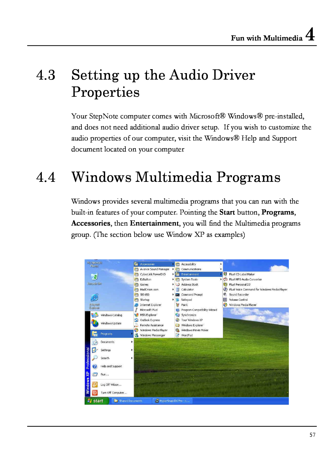 Everex NM3700W, NM4100W, NM3500W Setting up the Audio Driver Properties, Windows Multimedia Programs, Fun with Multimedia 