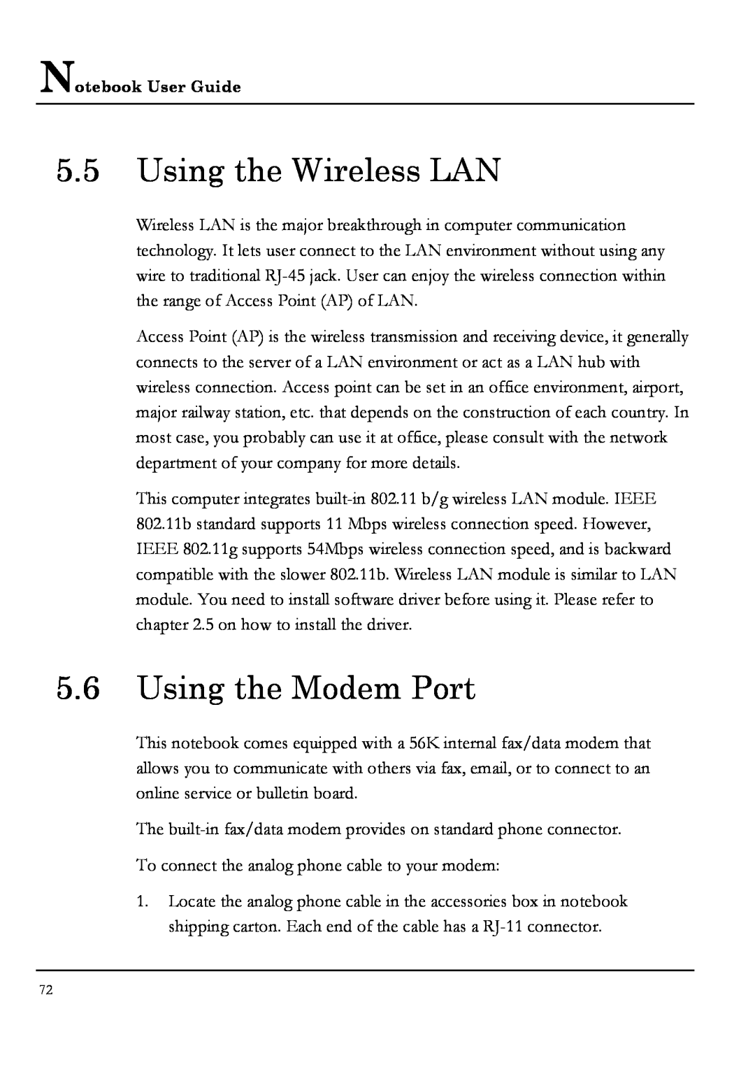 Everex NM4100W, NM3700W, NM3500W, NM3900W manual Using the Wireless LAN, Using the Modem Port 