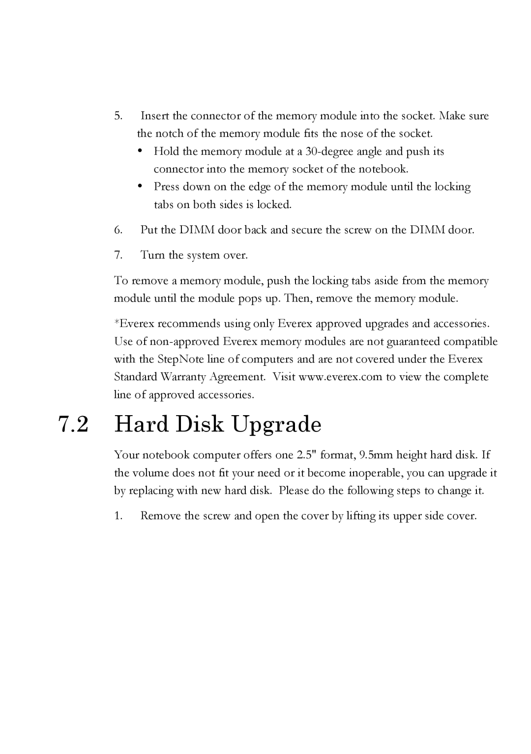 Everex Stepnote NC user manual Hard Disk Upgrade 