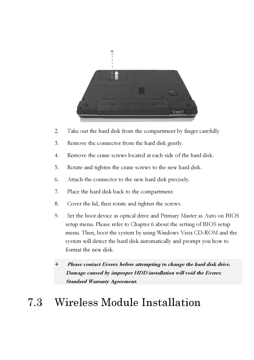 Everex Stepnote NC user manual Wireless Module Installation 