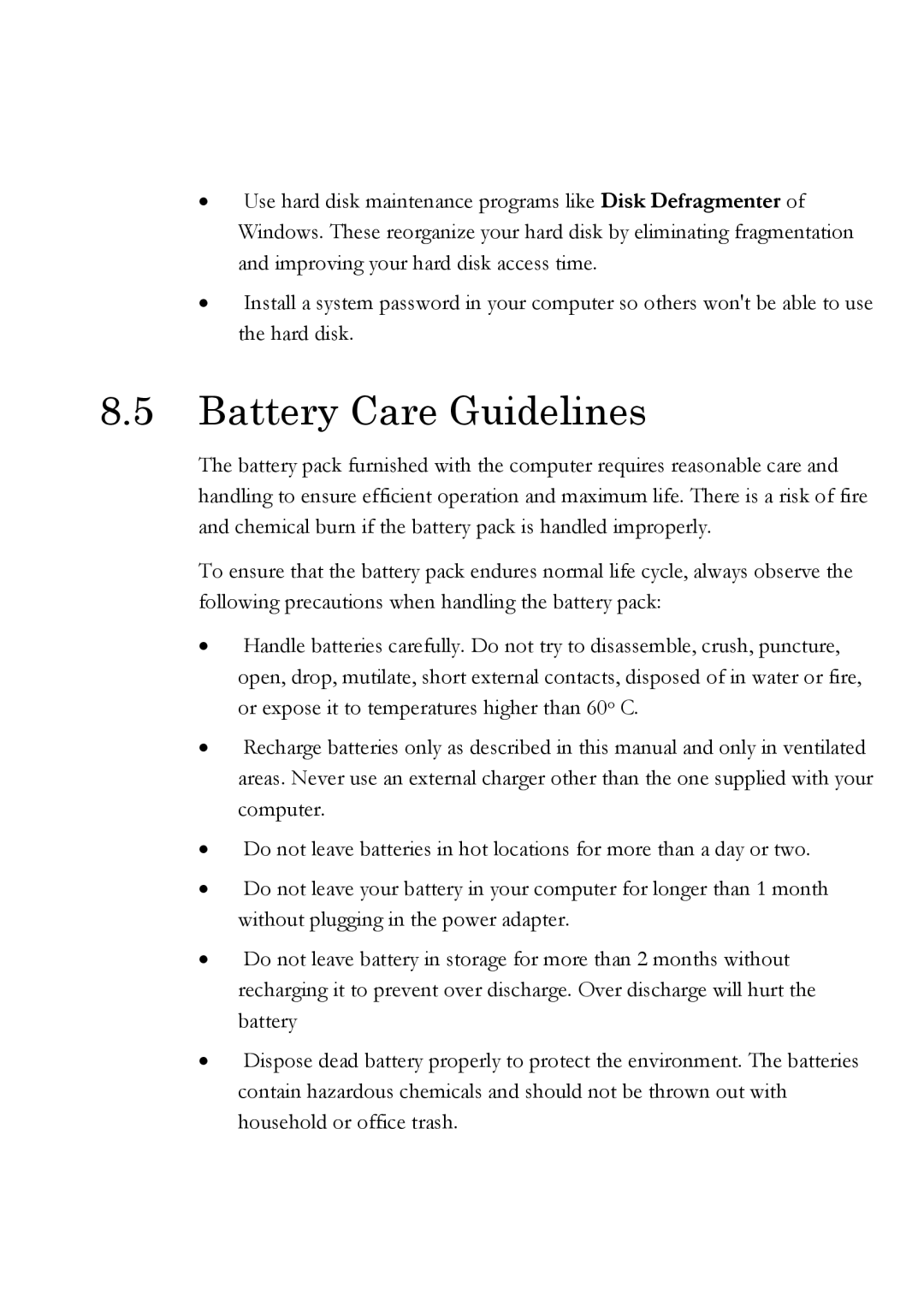 Everex Stepnote NC user manual Battery Care Guidelines 