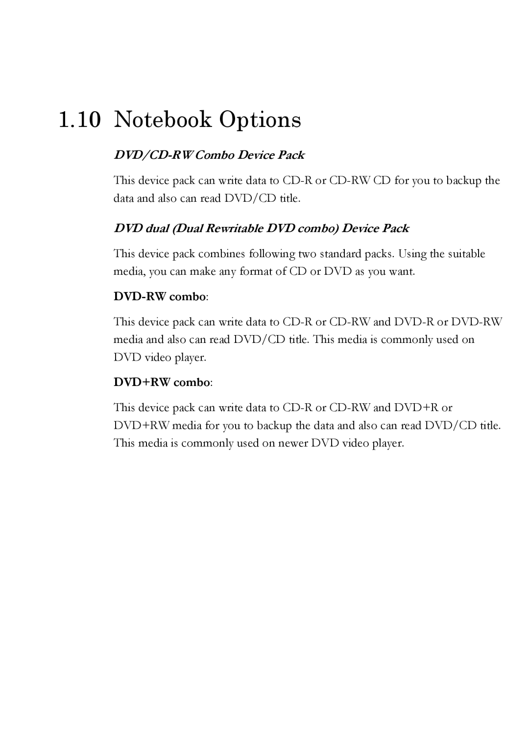 Everex Stepnote NC user manual DVD-RW combo, DVD+RW combo 