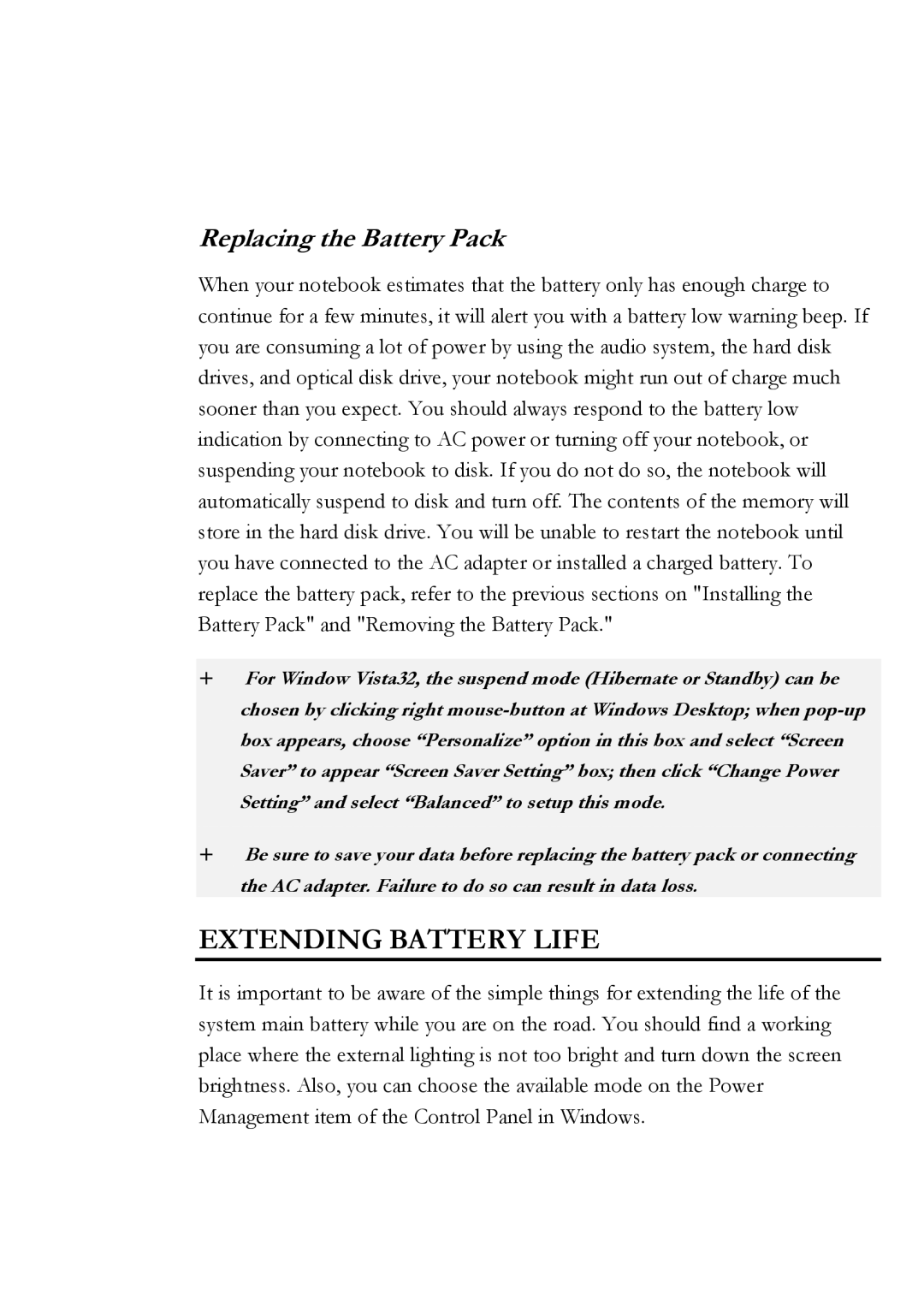 Everex Stepnote NC user manual Extending Battery Life, Replacing the Battery Pack 