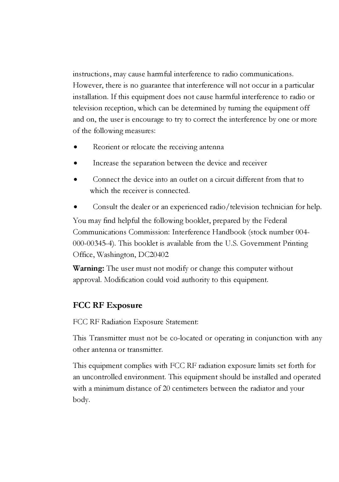 Everex Stepnote NC user manual FCC RF Exposure 