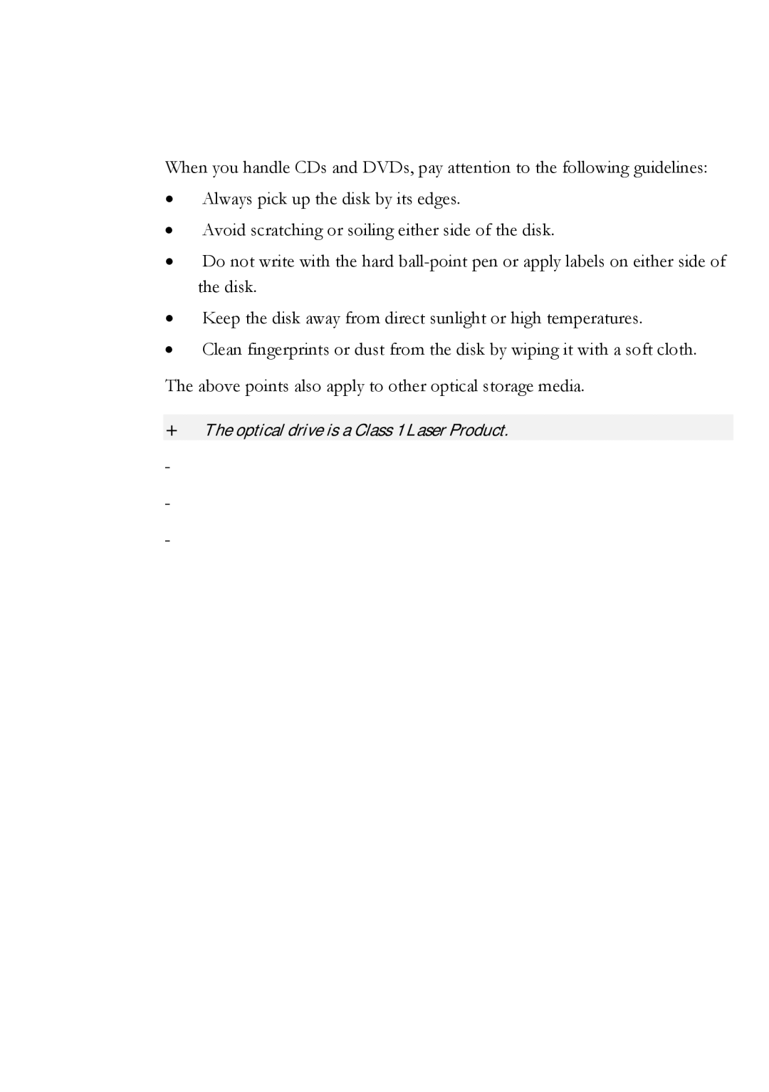 Everex Stepnote NC user manual + The optical drive is a Class 1 Laser Product 