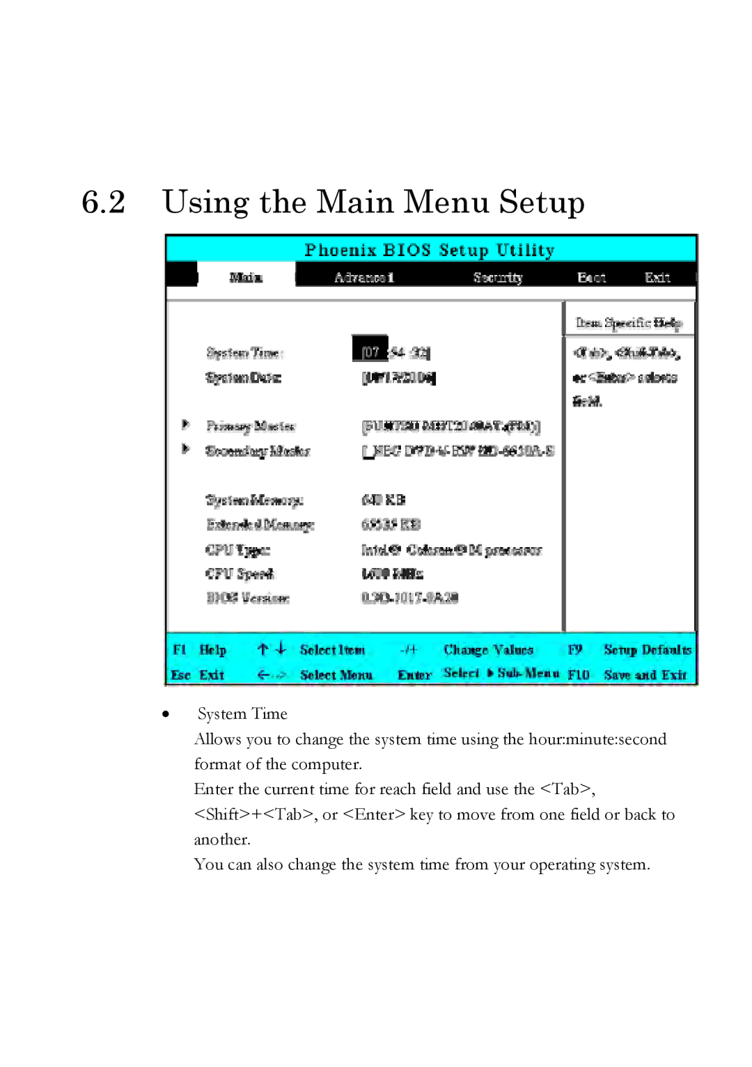 Everex Stepnote NC user manual Using the Main Menu Setup 