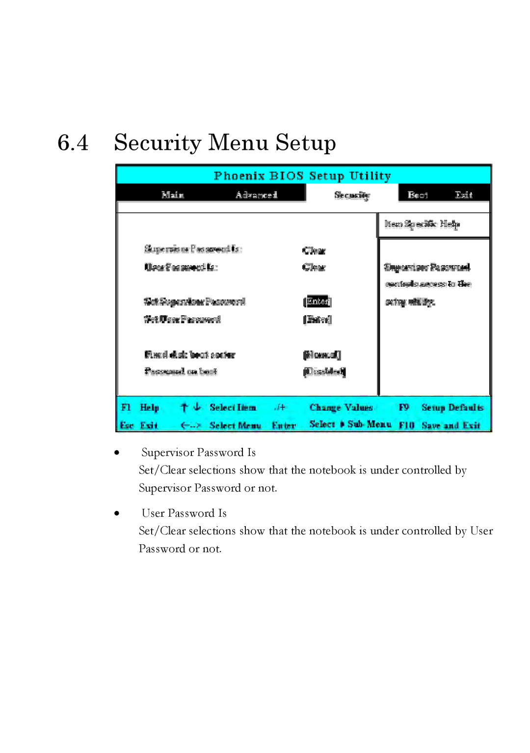 Everex Stepnote NC user manual Security Menu Setup 