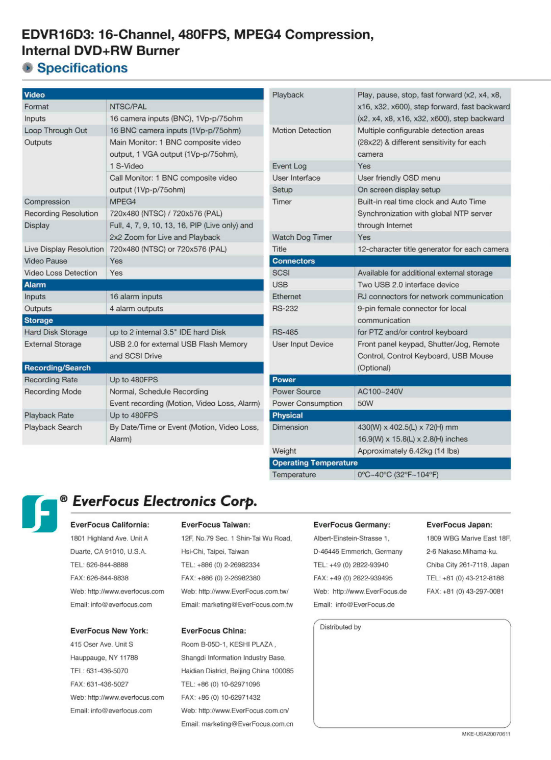 EverFocus 16D3 manual 