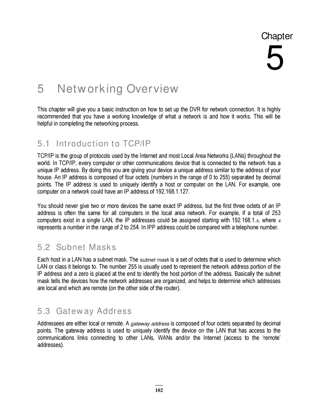 EverFocus 22HH1144 user manual Introduction to TCP/IP, Subnet Masks, Gateway Address 