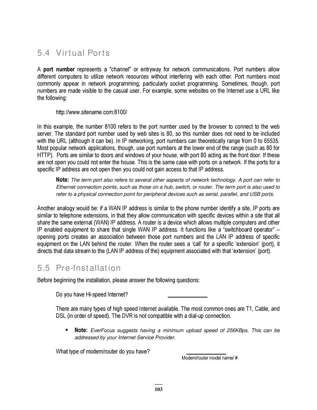 EverFocus 22HH1144 user manual Virtual Ports, Pre-Installation 