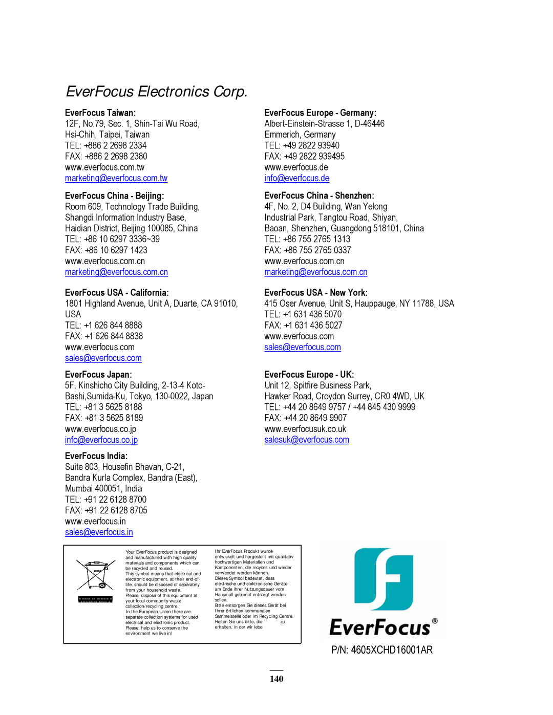 EverFocus 22HH1144 user manual EverFocus Electronics Corp 