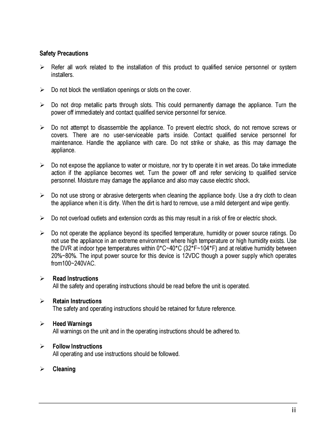 EverFocus 22HH1144 Safety Precautions,  Read Instructions,  Retain Instructions,  Heed Warnings,  Follow Instructions 