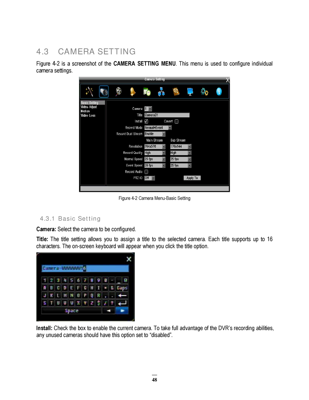 EverFocus 22HH1144 user manual Camera Setting, Basic Setting 