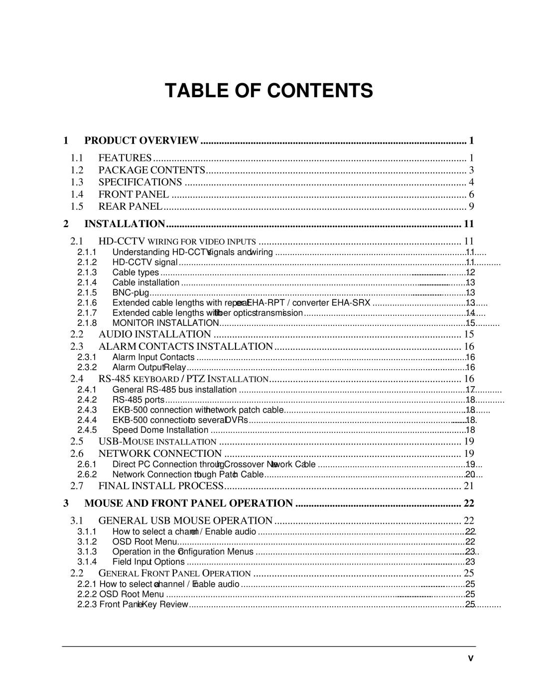 EverFocus 22HH1144 user manual Table of Contents 