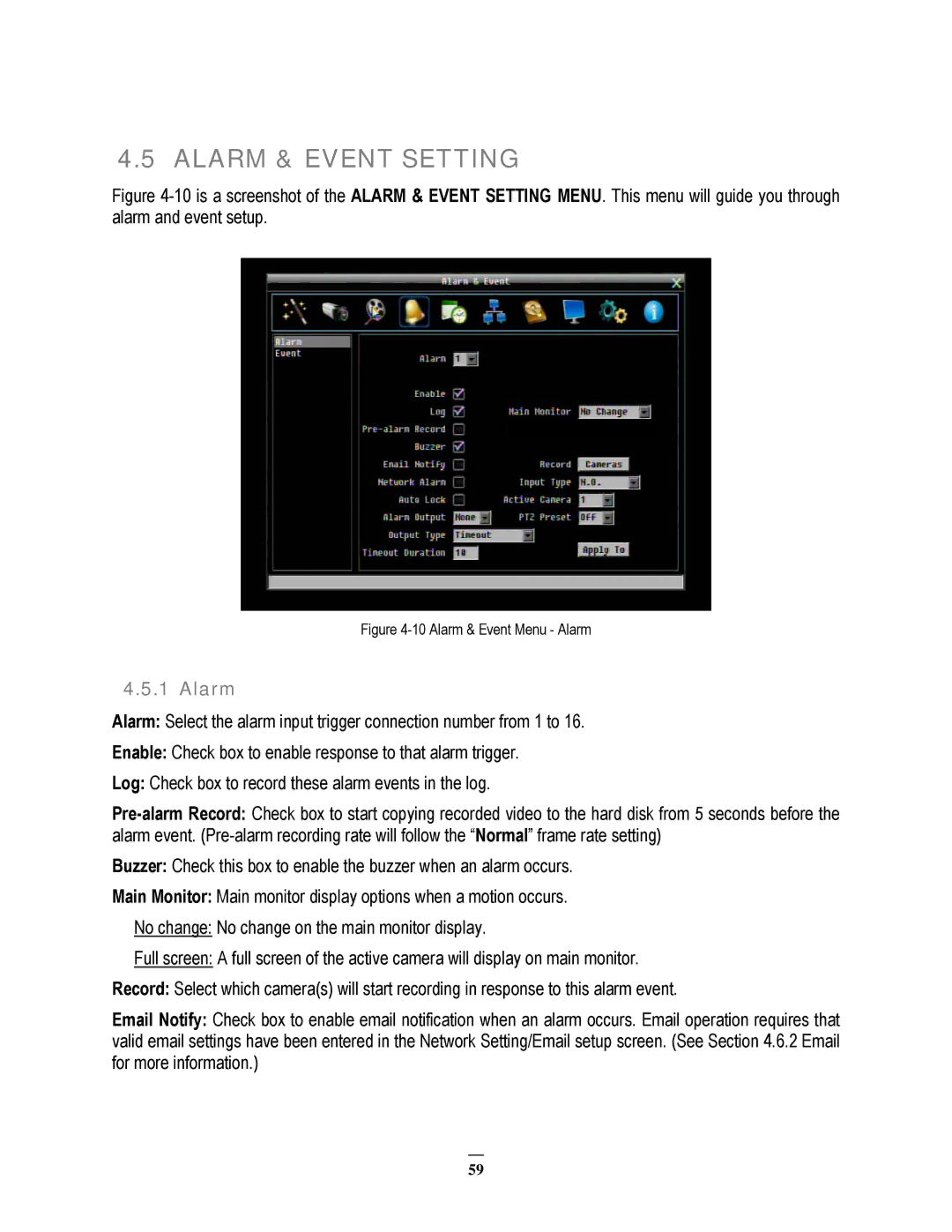 EverFocus 22HH1144 user manual Alarm & Event Setting 