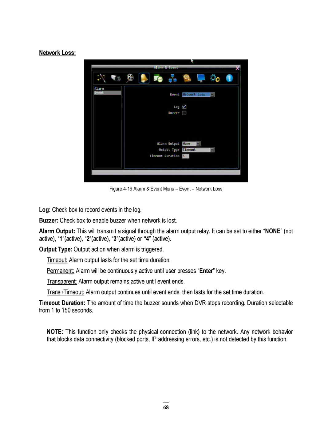 EverFocus 22HH1144 user manual Alarm & Event Menu Event Network Loss 