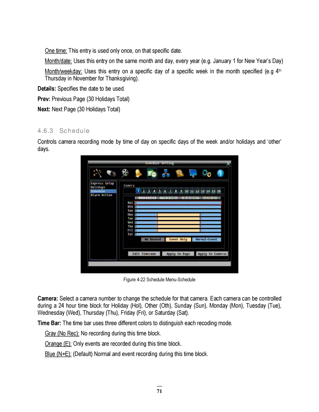 EverFocus 22HH1144 user manual Schedule Menu-Schedule 