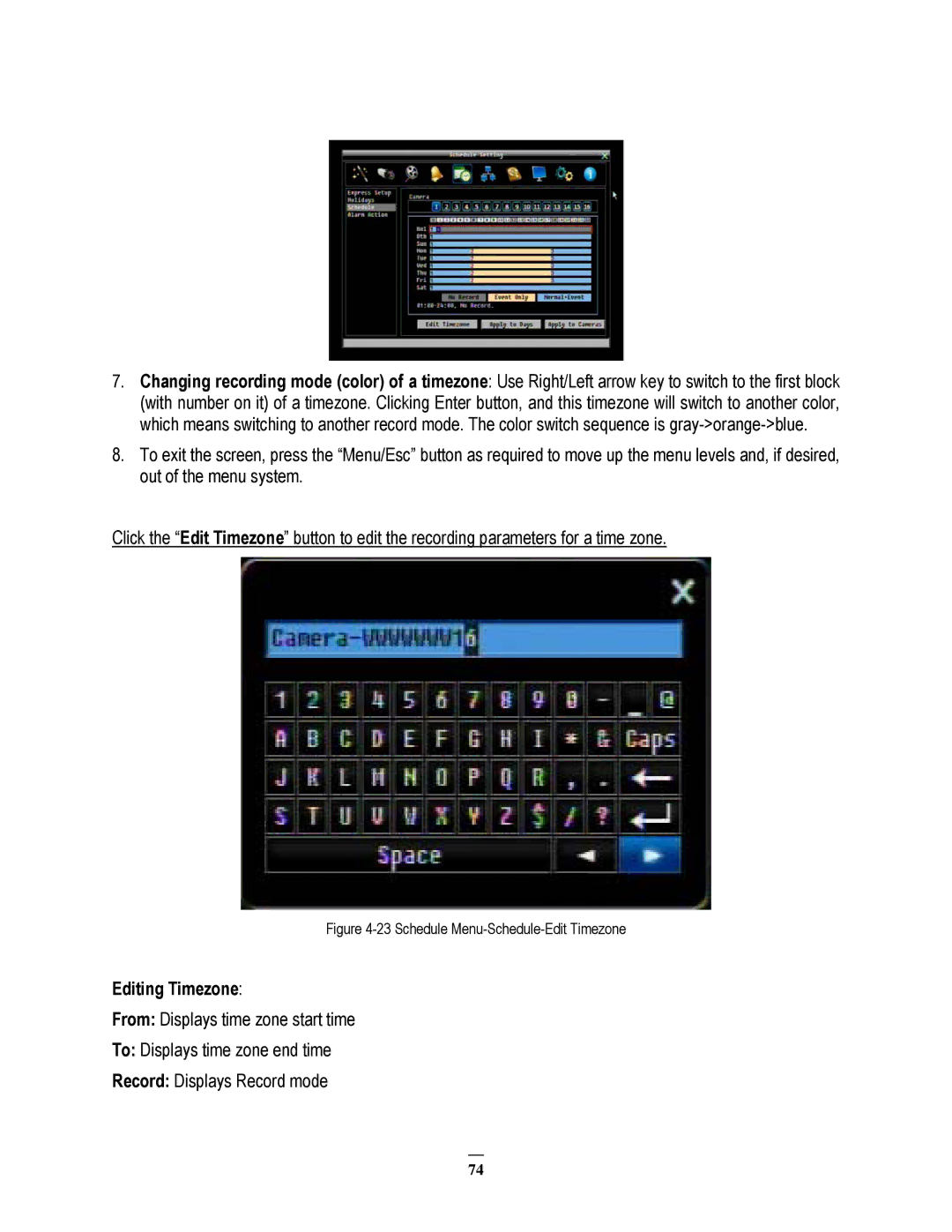 EverFocus 22HH1144 user manual Editing Timezone, Schedule Menu-Schedule-Edit Timezone 