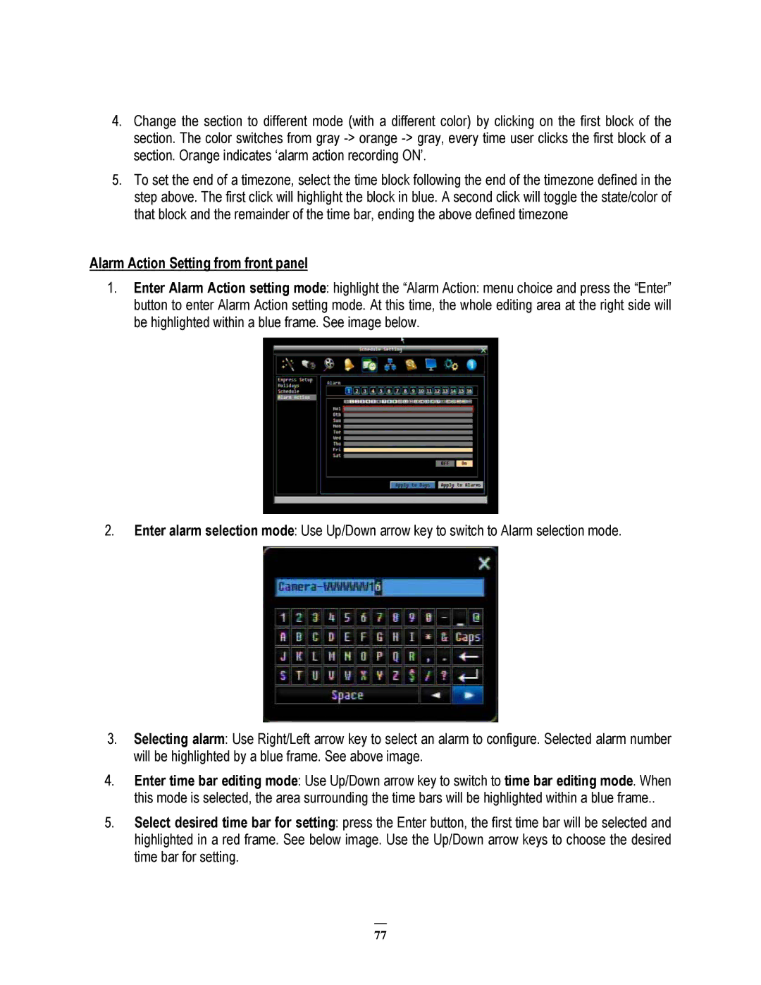 EverFocus 22HH1144 user manual Alarm Action Setting from front panel 