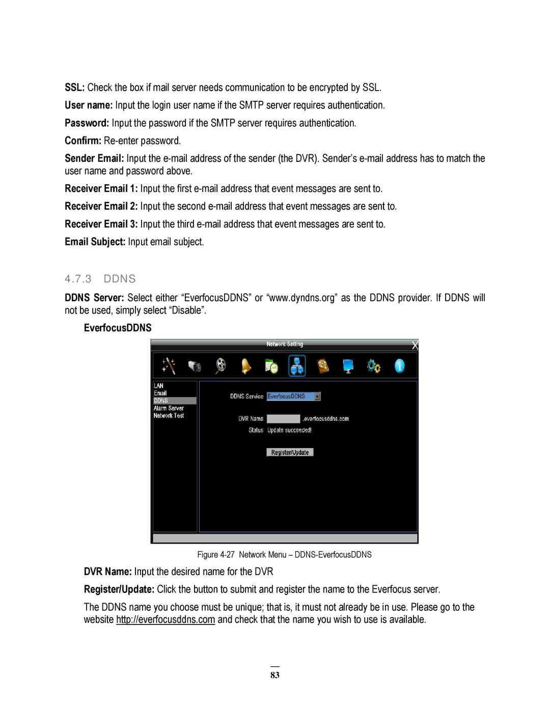 EverFocus 22HH1144 user manual Ddns, EverfocusDDNS 