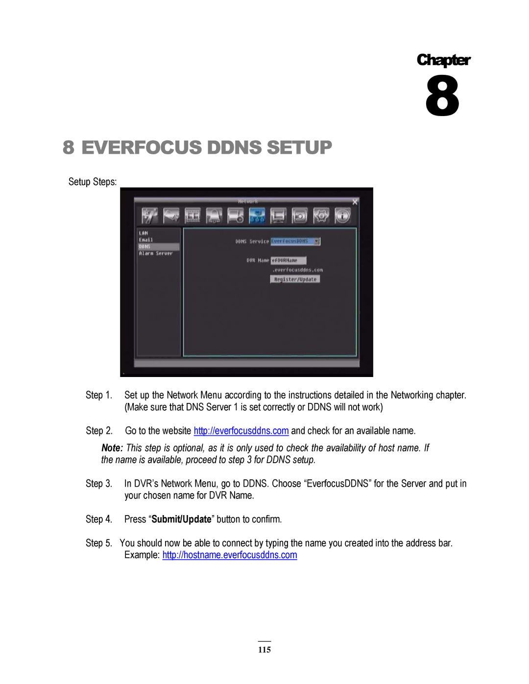 EverFocus 264x2, 264x4 instruction manual Everfocus Ddns Setup 