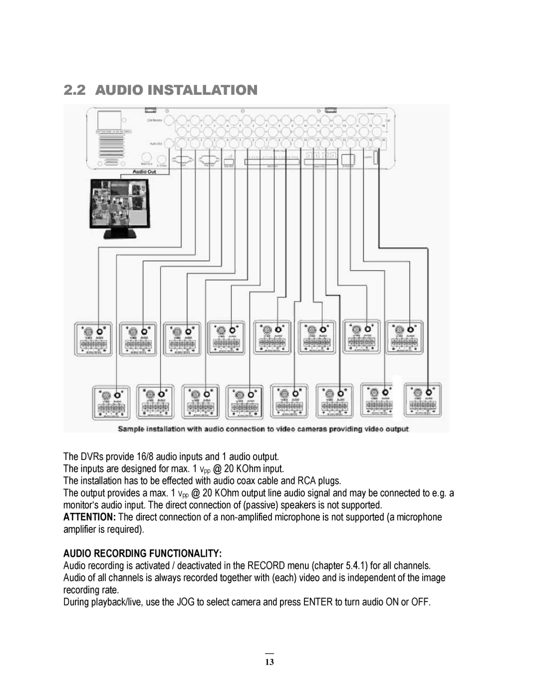 EverFocus 264x2, 264x4 instruction manual Audio Installation, Audio Recording Functionality 