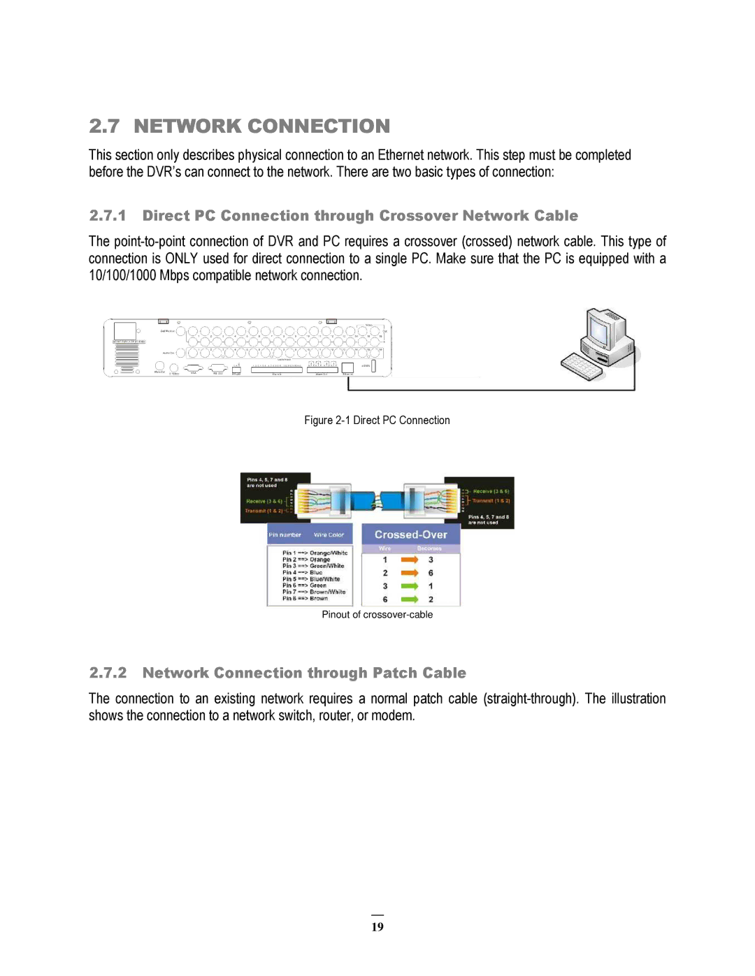 EverFocus 264x2, 264x4 instruction manual Network Connection, Direct PC Connection through Crossover Network Cable 